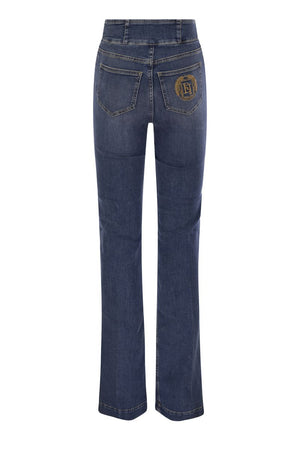 ELISABETTA FRANCHI High-Waisted Flared Jeans with Button Placket