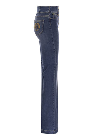 ELISABETTA FRANCHI High-Rise Indigo Blue Bell Bottom Pants