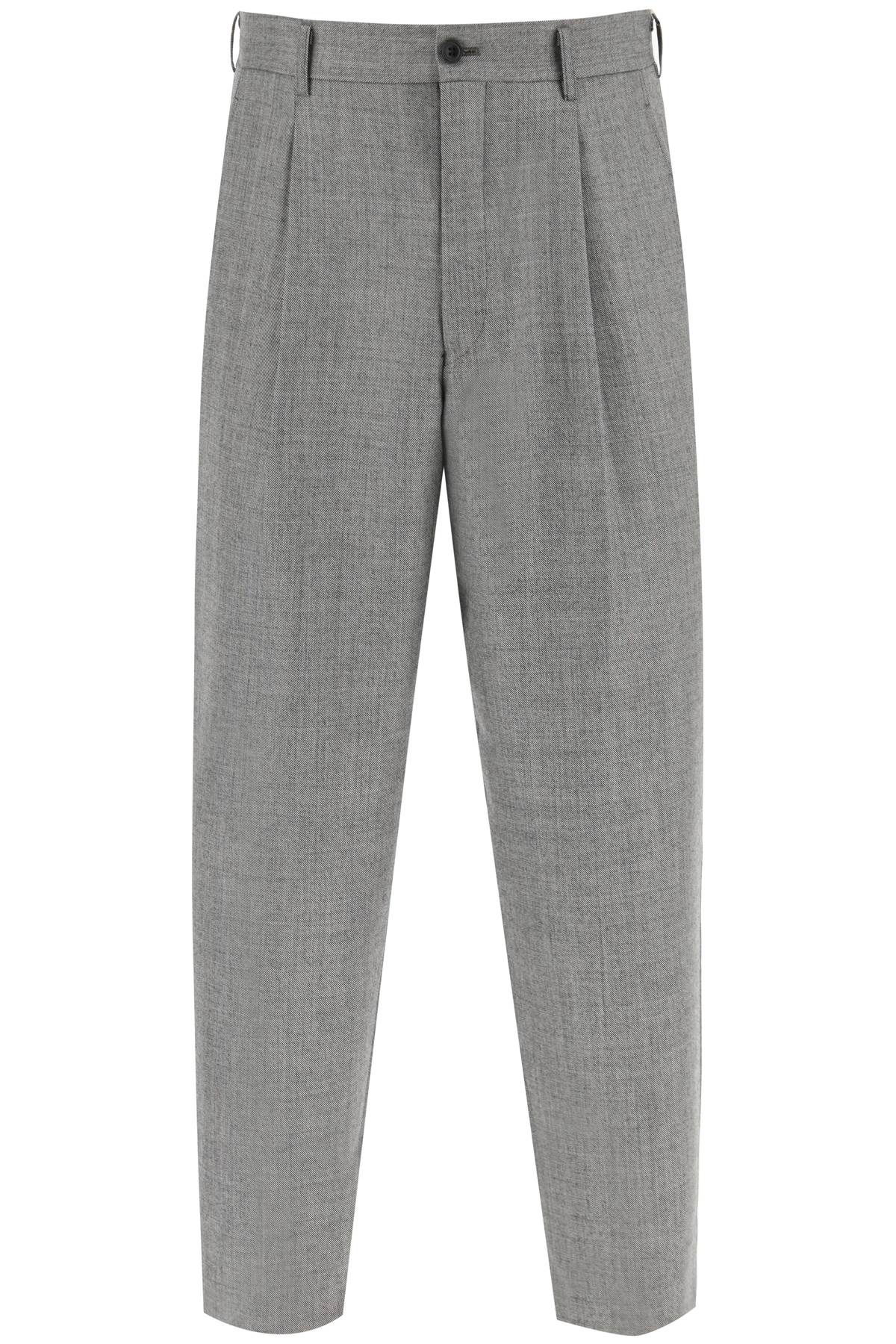 Men's Grey Cropped Wool Pants with Sharkskin Motif by COMME DES GARÇONS HOMME PLUS