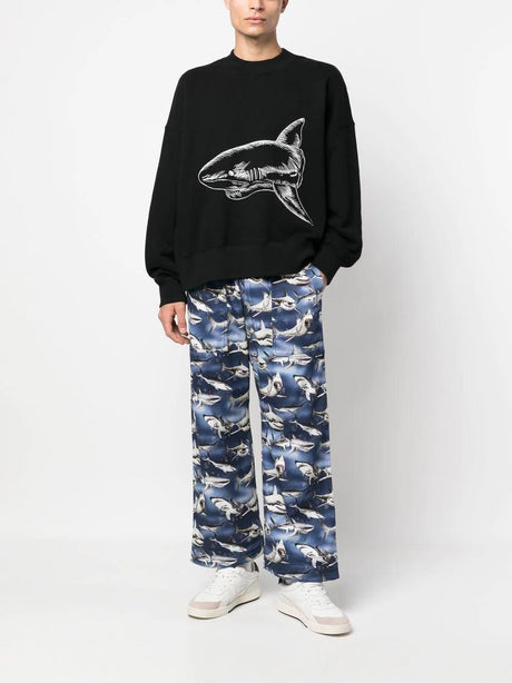 PALM ANGELS Men's Black Broken Shark Print Sweatshirt for SS23