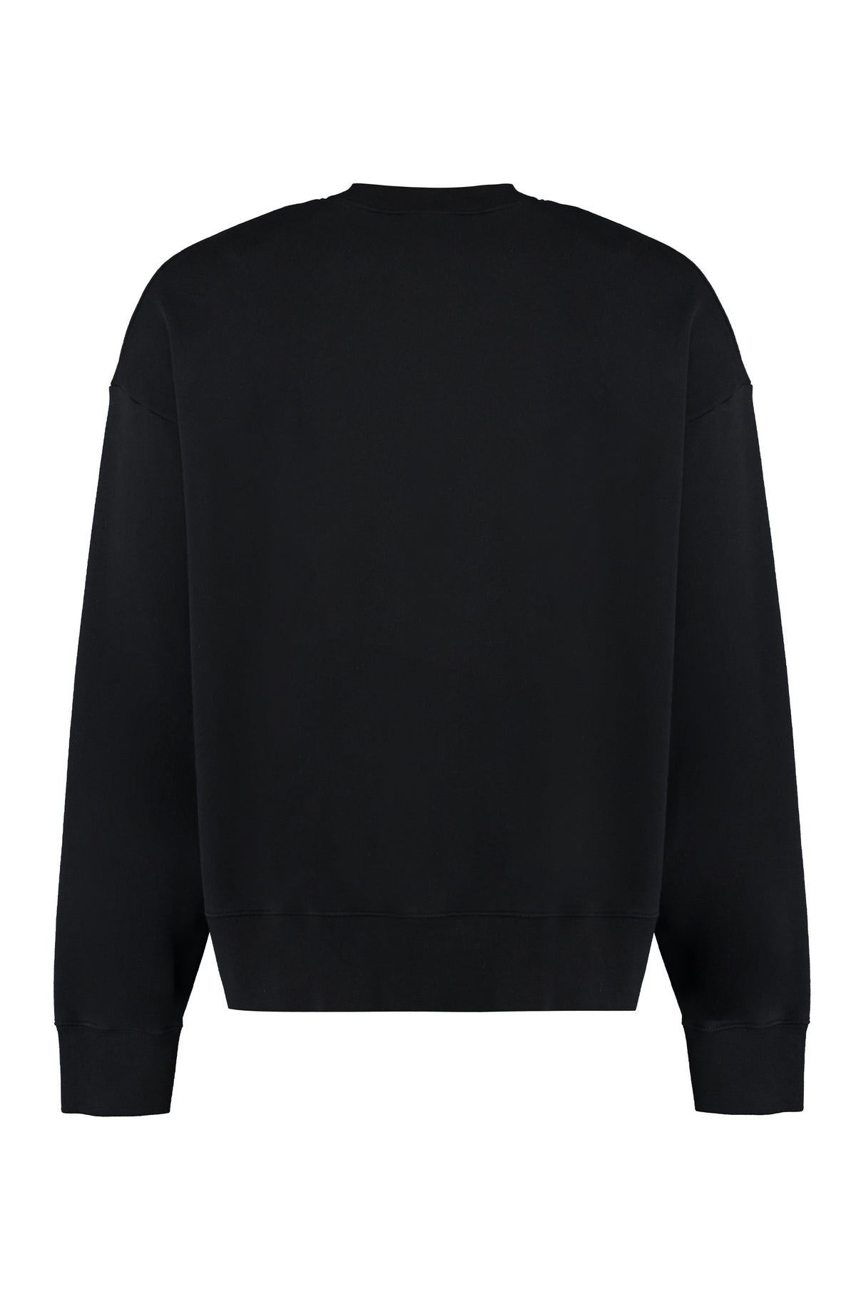 Black Cotton Crew-Neck Sweatshirt - Ribbed Edges for Men