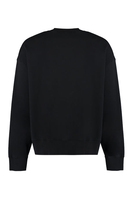 Black Cotton Crew-Neck Sweatshirt - Ribbed Edges for Men