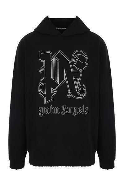 PALM ANGELS Men's Black Distressed Cotton Hoodie for FW23