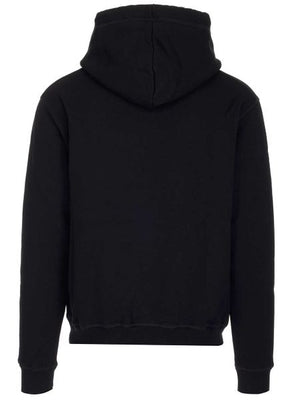 Men's Black Hoodie with Ribbed Cuffs and Lower Edge for FW23