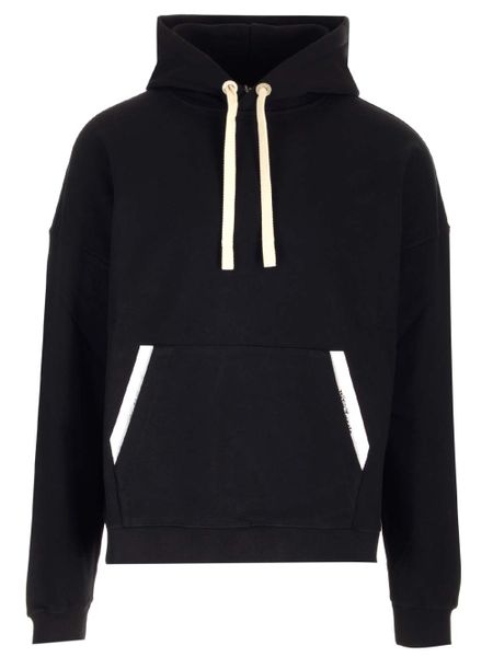 Men's Black Hoodie with Ribbed Cuffs and Lower Edge for FW23