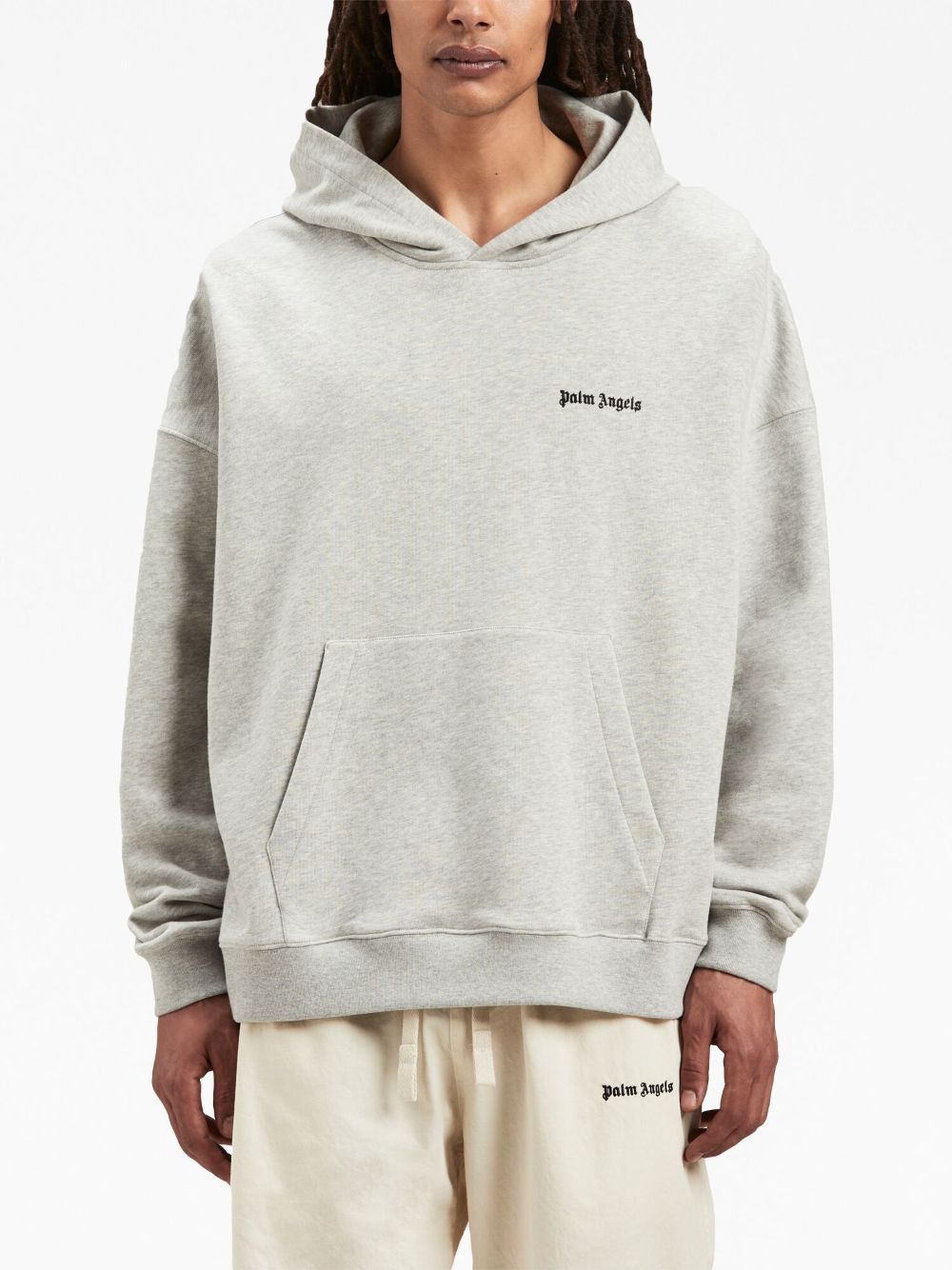 PALM ANGELS Men's Logo Embroidered Grey Hoodie for FW23