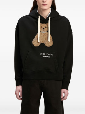 PALM ANGELS Men's Black Hoodie with Teddy Bear Print