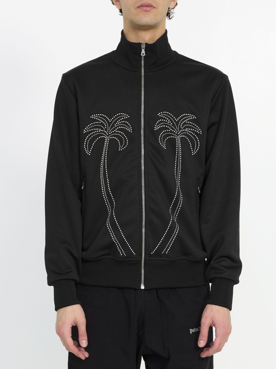 Studded Milan Track Jacket in Black with Palm Angels Logo and Motif