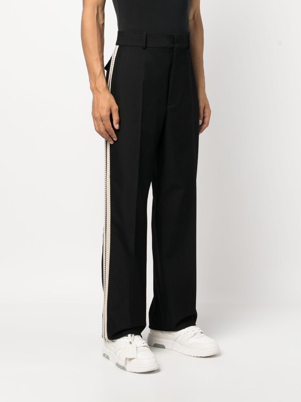 PALM ANGELS Black Cotton Tailored Trousers with Stripe Detail for Men