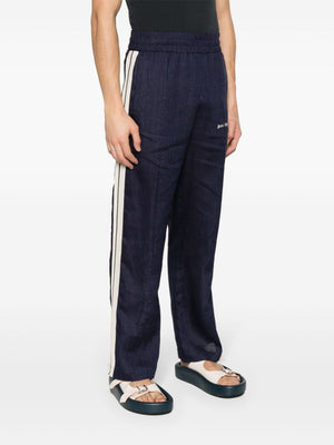 PALM ANGELS Navy Linen Joggers with Side Stripes for Men