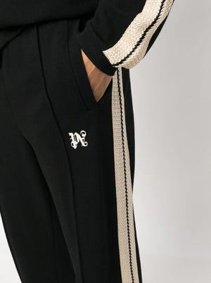 Black Monogram-Embroidered Cotton Track Pants for Men