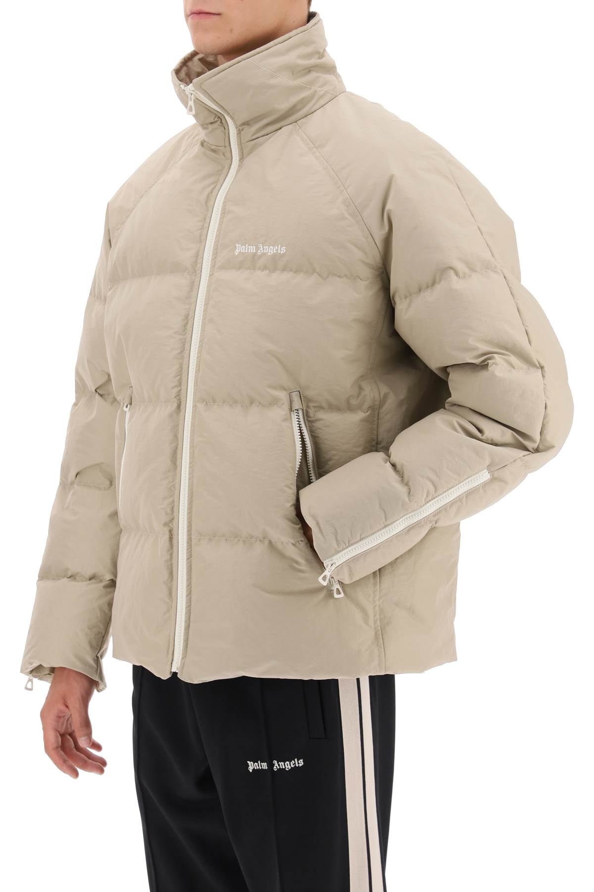 PALM ANGELS Retro-Style Nylon Men's Down Jacket - Beige