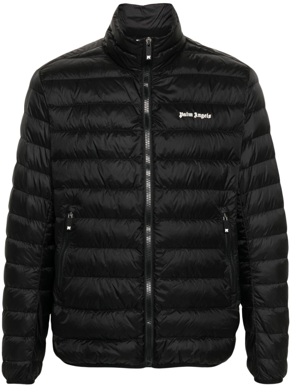 PALM ANGELS Men's Black Full-Zip Down Jacket with Adjustable Drawstring - SS24