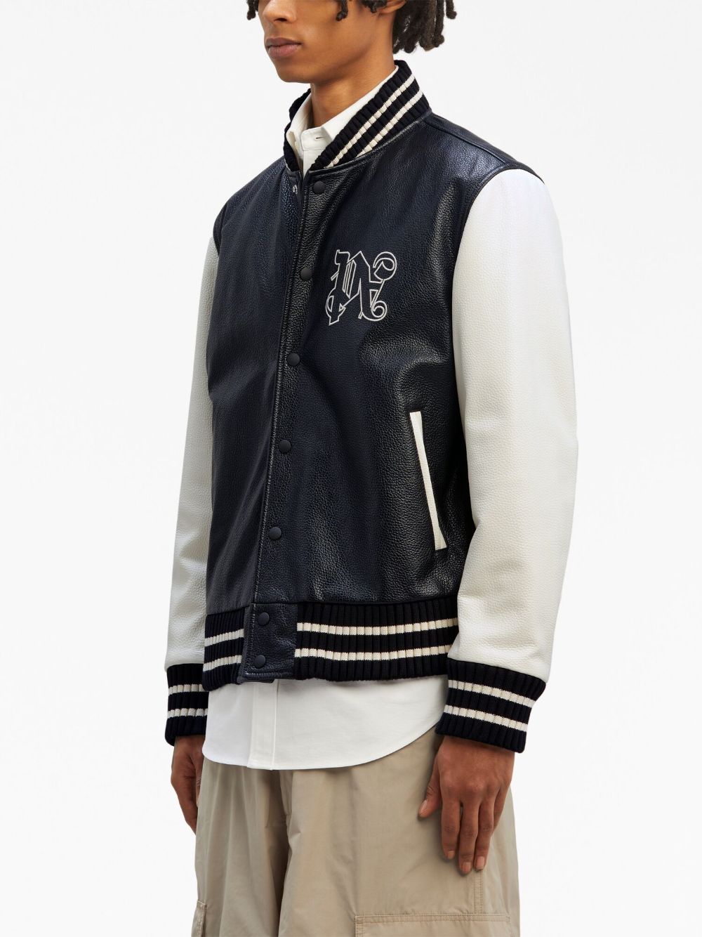 Men's Off-White Two-Tone Leather Varsity Jacket from FW23 Collection