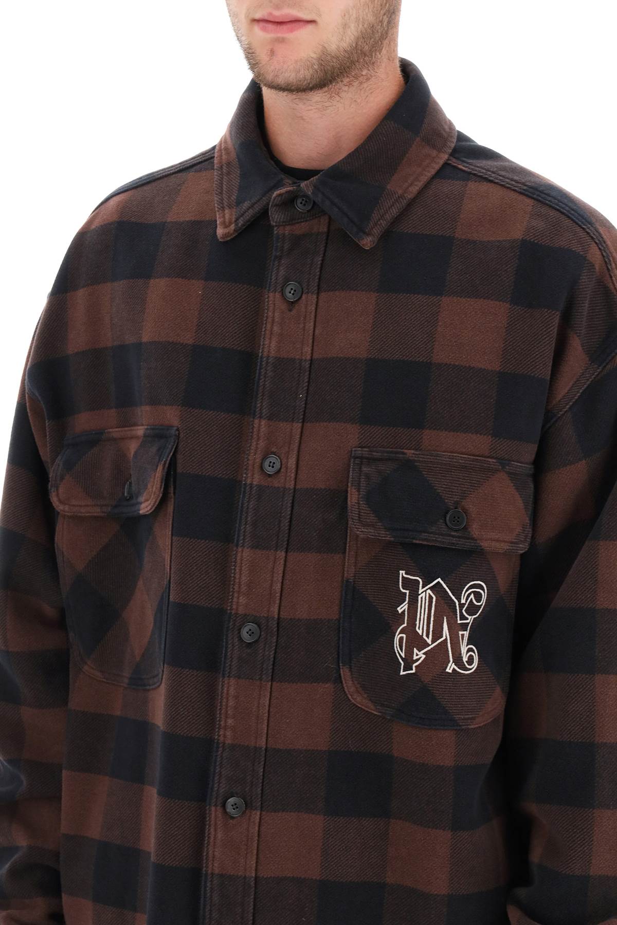 PALM ANGELS Men's Check Overshirt in Brown