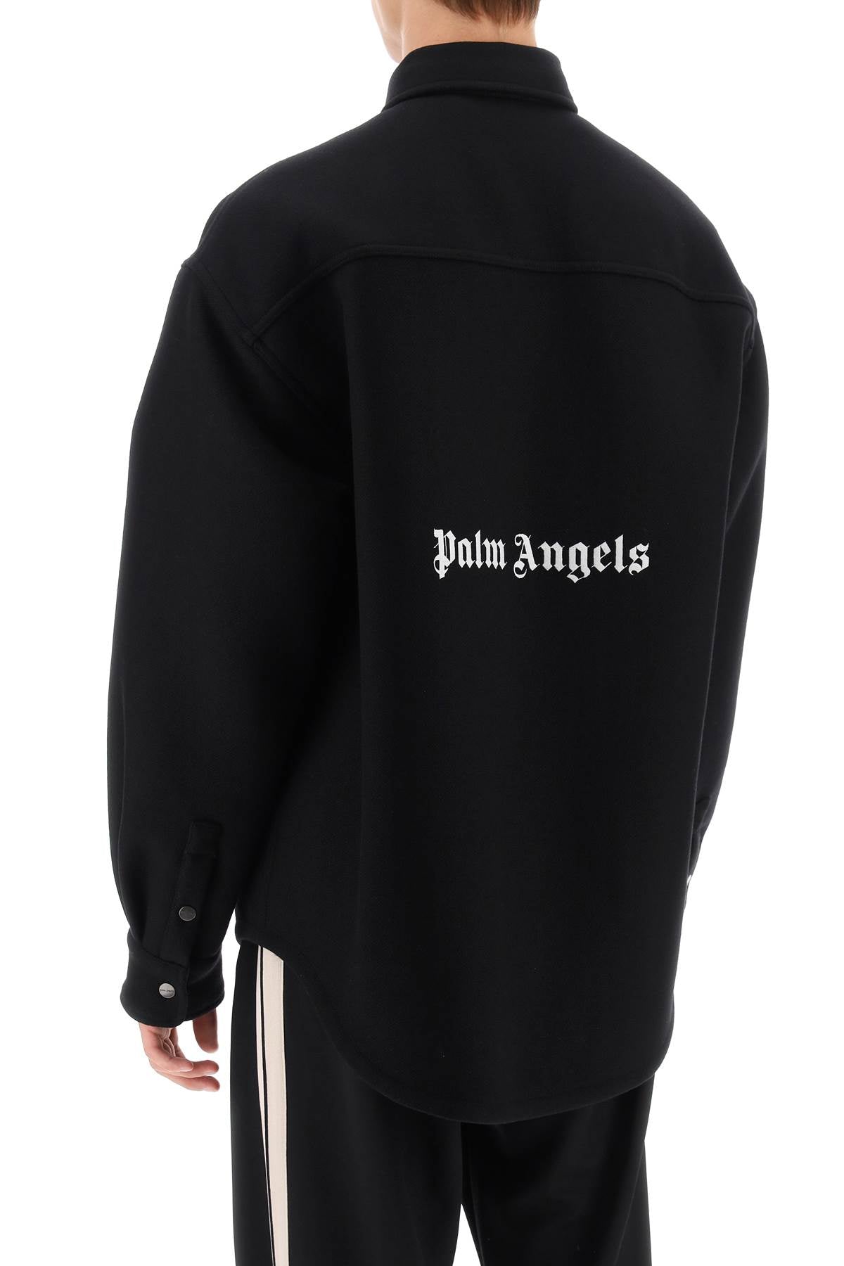 メンズ用オーバーサイズブラックウールオーバーシャツ by PALM ANGELS