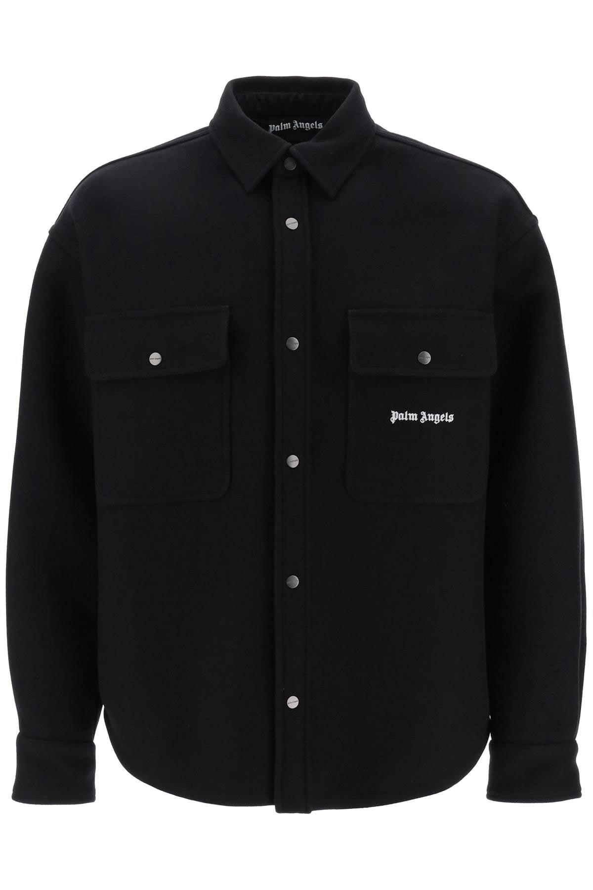 Oversized Black Wool Overshirt for Men by PALM ANGELS