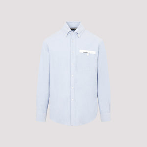 PALM ANGELS Light Blue Cotton Button-Down Collar Shirt for Men