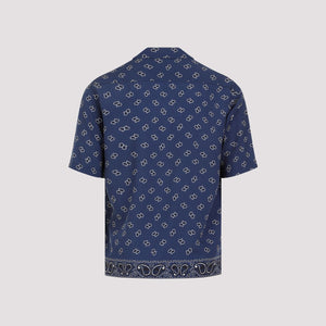 PALM ANGELS Men's Blue Micro Paisley Bowling Shirt