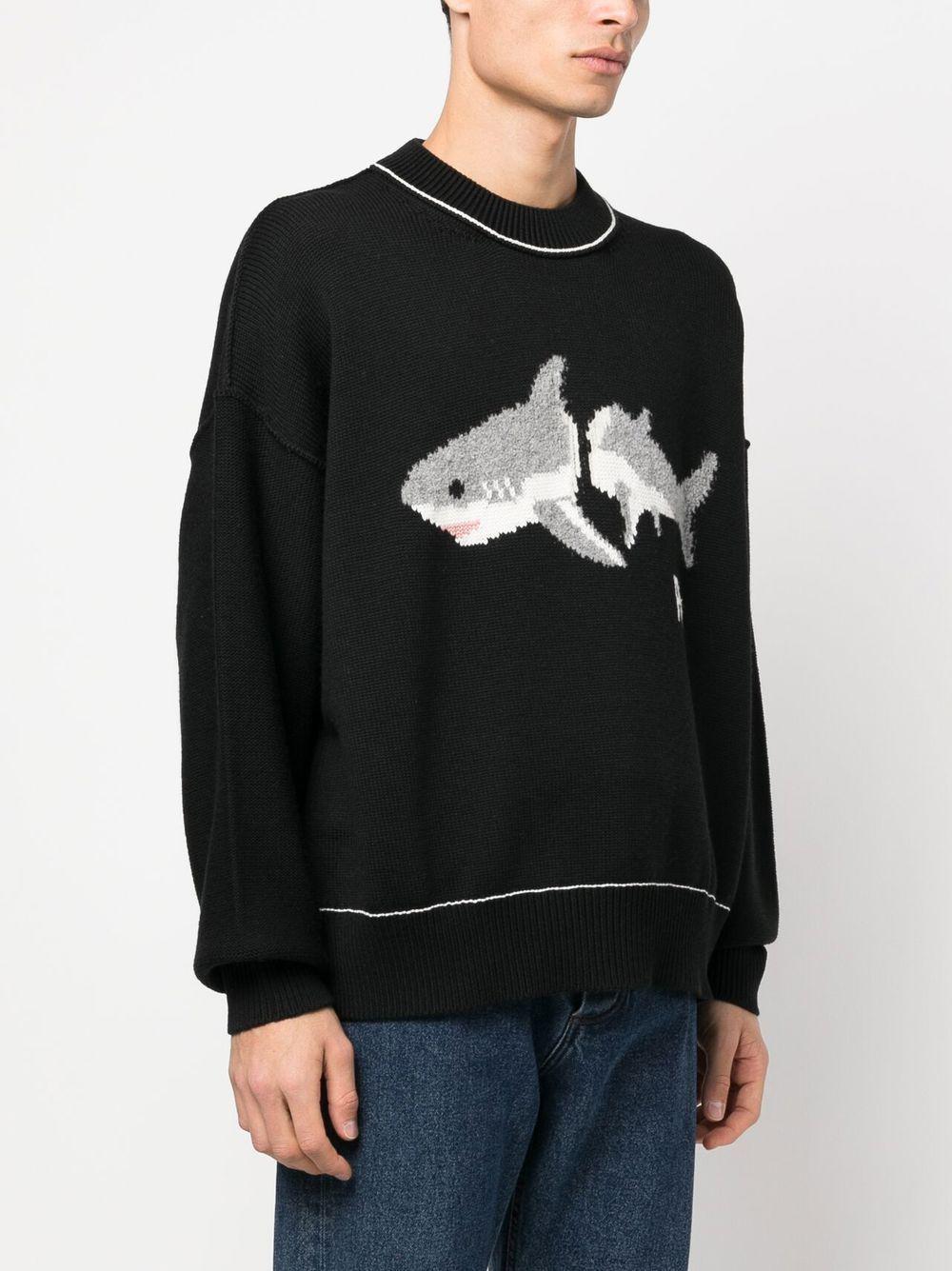 PALM ANGELS Black Intarsia Shark Crew Neck Pullover for Men