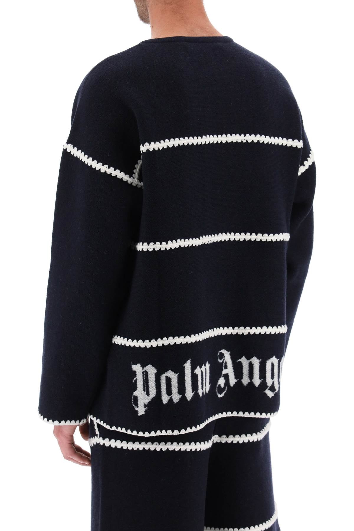 PALM ANGELS Navy Blue Wool-Blend Crew-Neck Sweater for Men