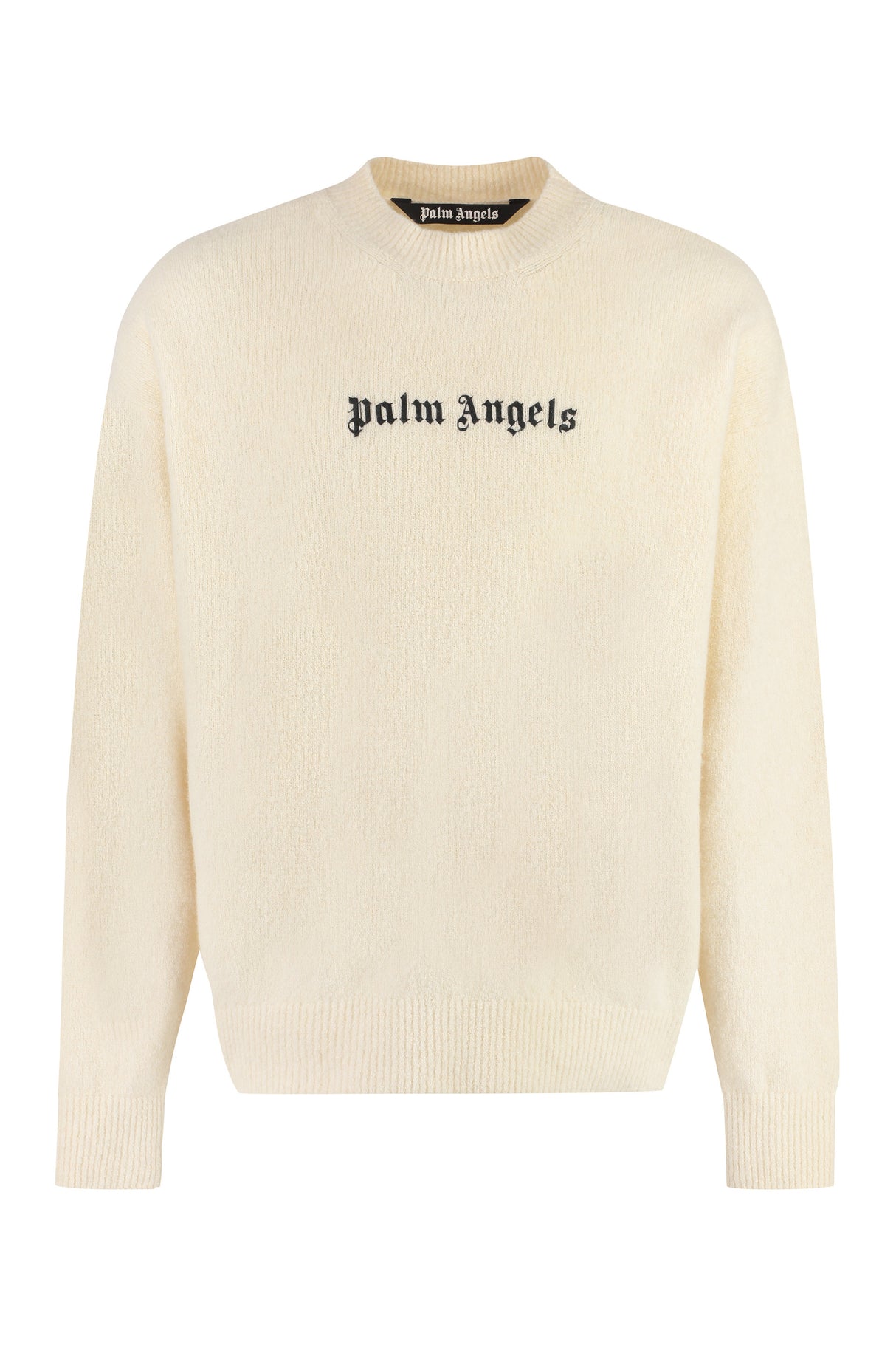 PALM ANGELS Mens White and Black Crew-Neck Sweater for FW23