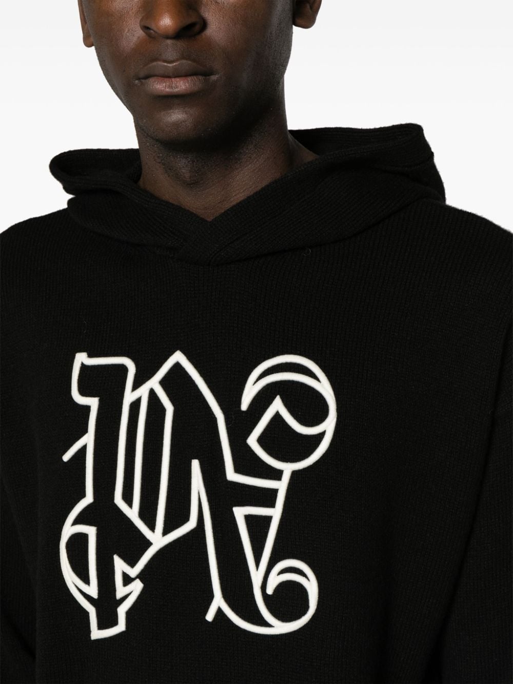 PALM ANGELS Monogram Knit Hoodie for Men - Black, SS24