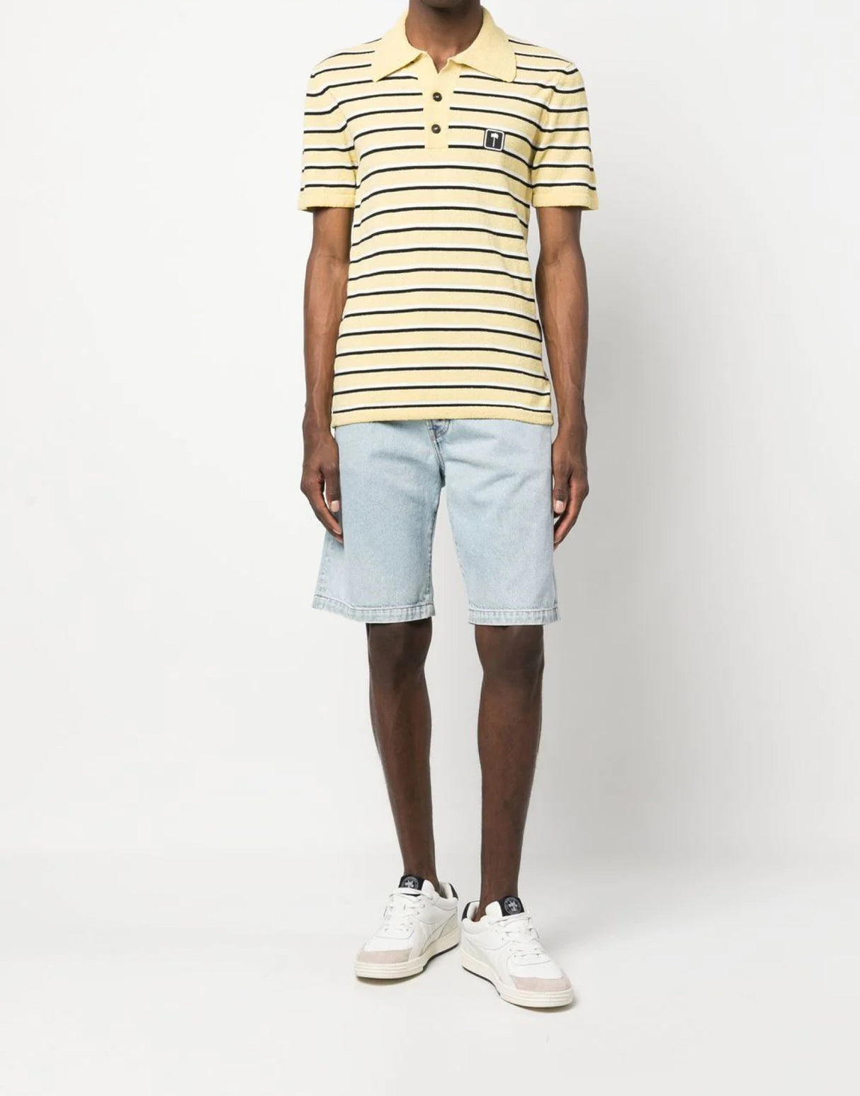 PALM ANGELS Stripe Terry Knit Logo Polo Shirt