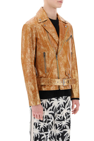 City Biker Jacket in Laminated Leather with Palm Angels Print