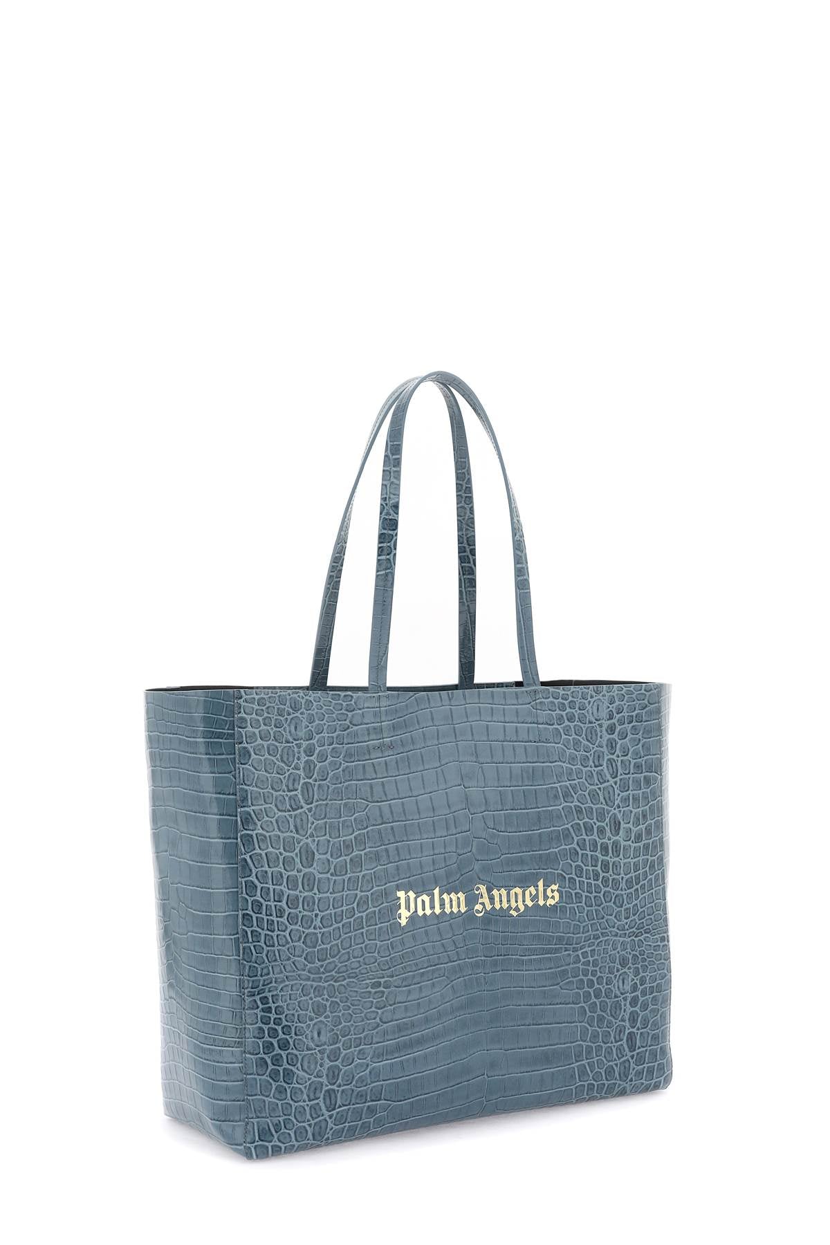 Men's Light Blue Croco-Embossed Leather Shopping Handbag