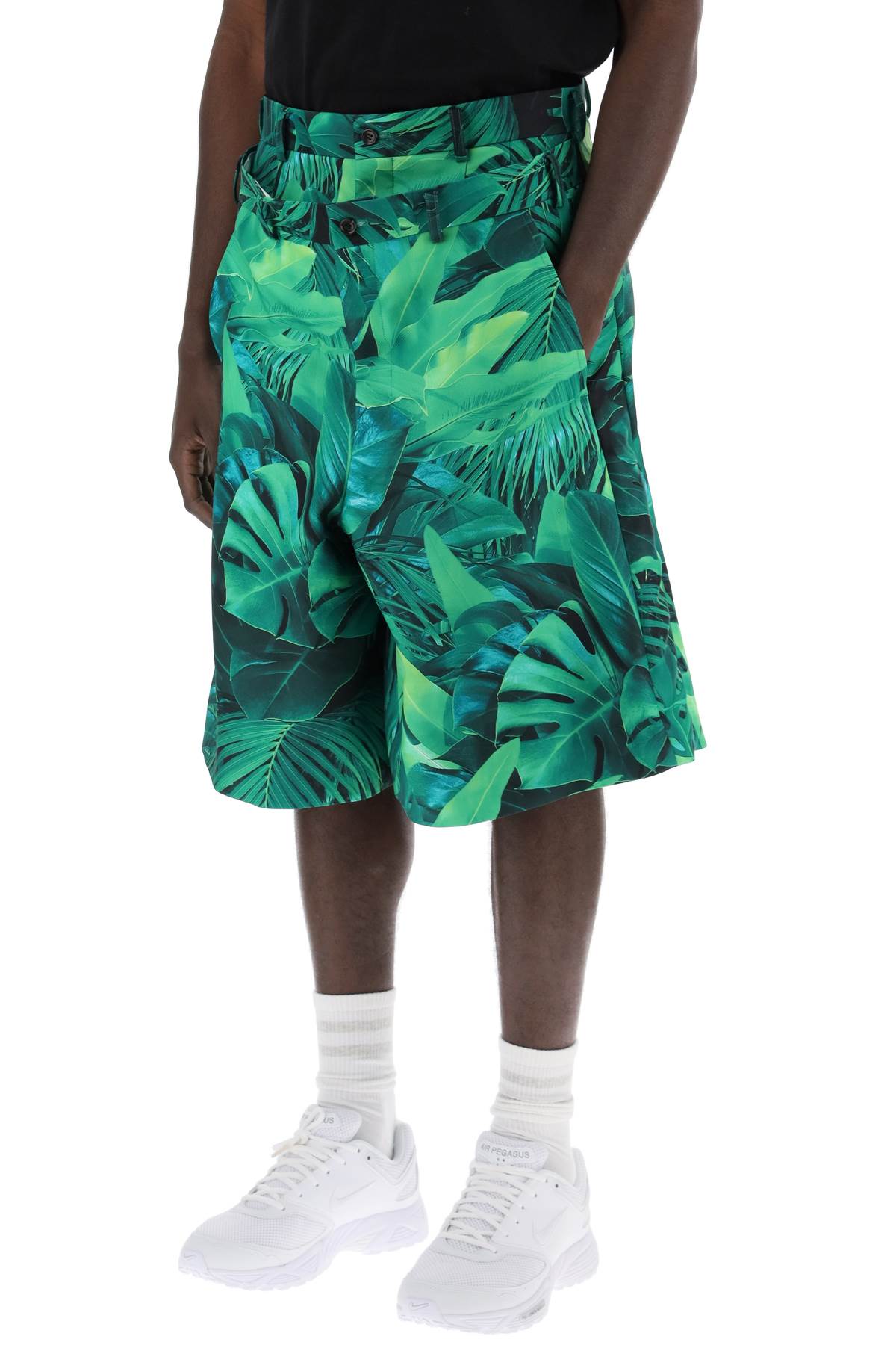 COMME DES GARÇONS HOMME PLUS Men's Jungle Print Bermuda Shorts with Double Front Layer