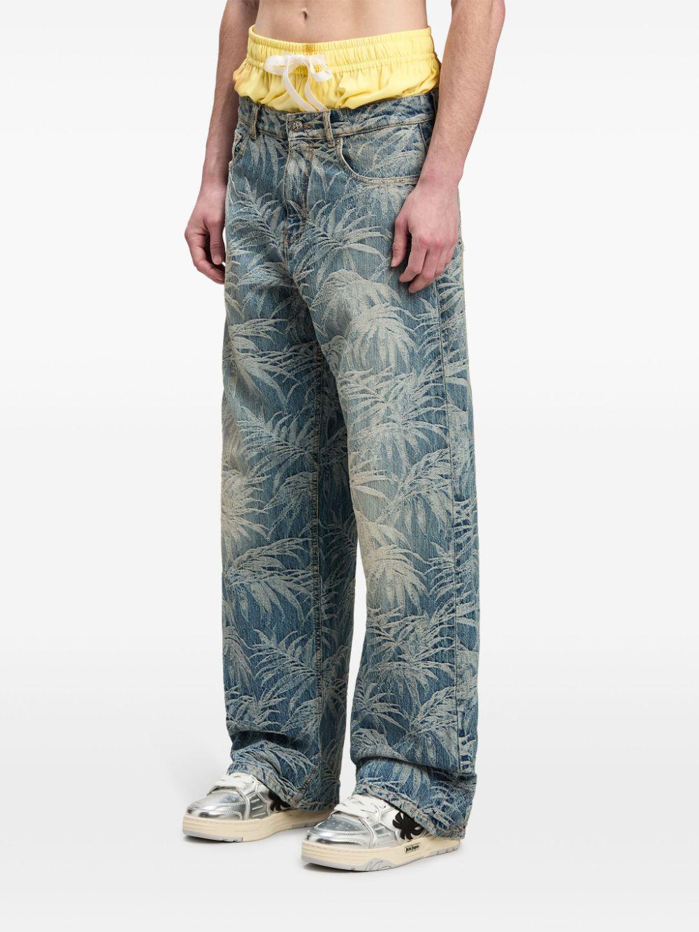 PALM ANGELS Indigo Wash Loose Fit Cotton Pants