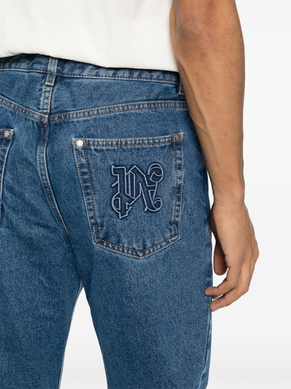 PALM ANGELS Monogram Denim Jeans - Mid Wash