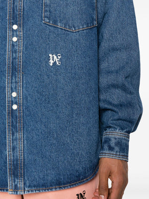 صدرية جينز مطرزة للرجال بلون أزرق داكن