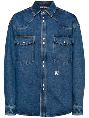 PALM ANGELS Embroidered Denim Shirt for Men in Navy Blue