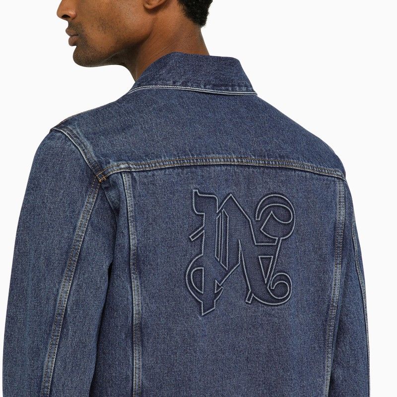 PALM ANGELS Men's Light Blue Denim Jacket with Monogram Embroidered Back