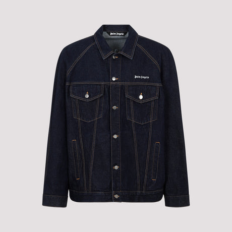 PALM ANGELS Navy Blue Denim Jacket with Contrast Stitching