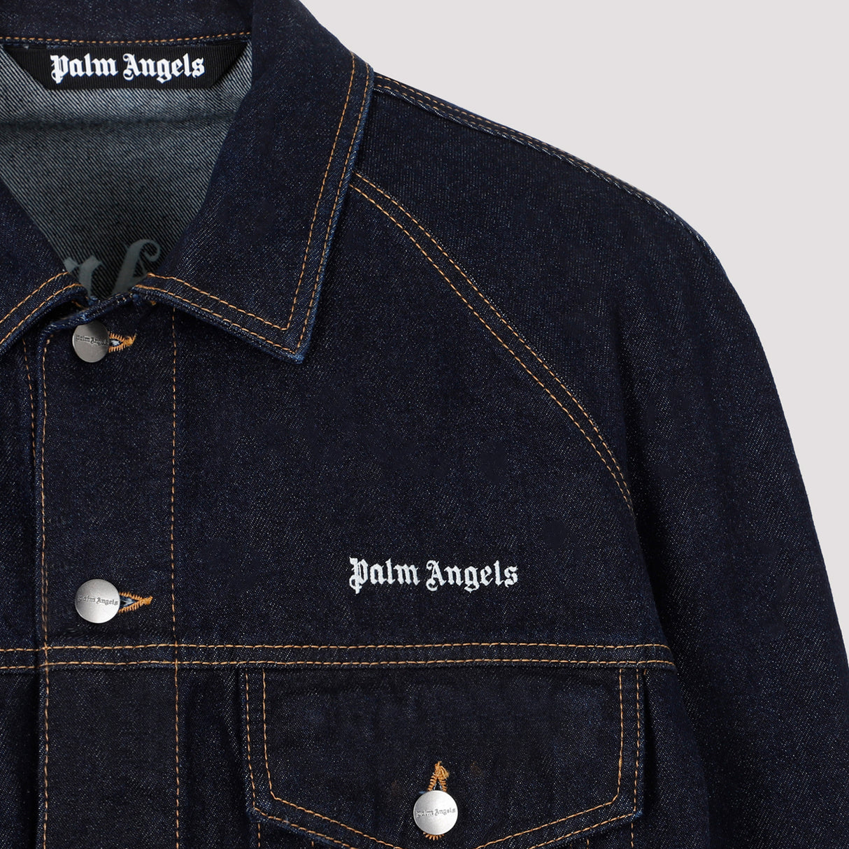 PALM ANGELS Navy Blue Denim Jacket with Contrast Stitching