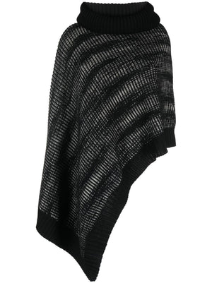 Black Ribbed-Knit Wool Roll-Neck Cape for Women