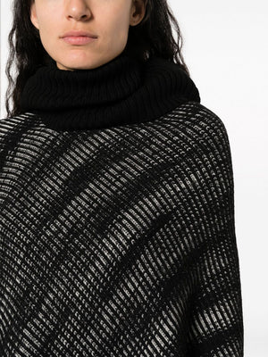 Black Ribbed-Knit Wool Roll-Neck Cape for Women