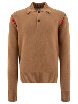 MARNI Embroidered Logo Wool-Cashmere Polo Shirt