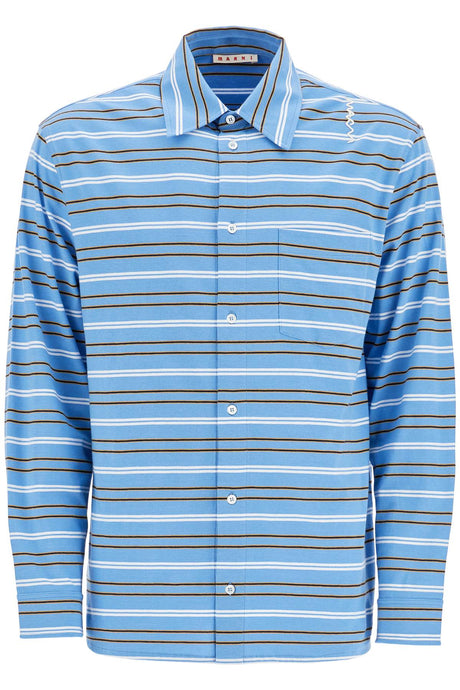 MARNI Light Blue Cotton Turtleneck Polo with Horizontal Stripes - SS25