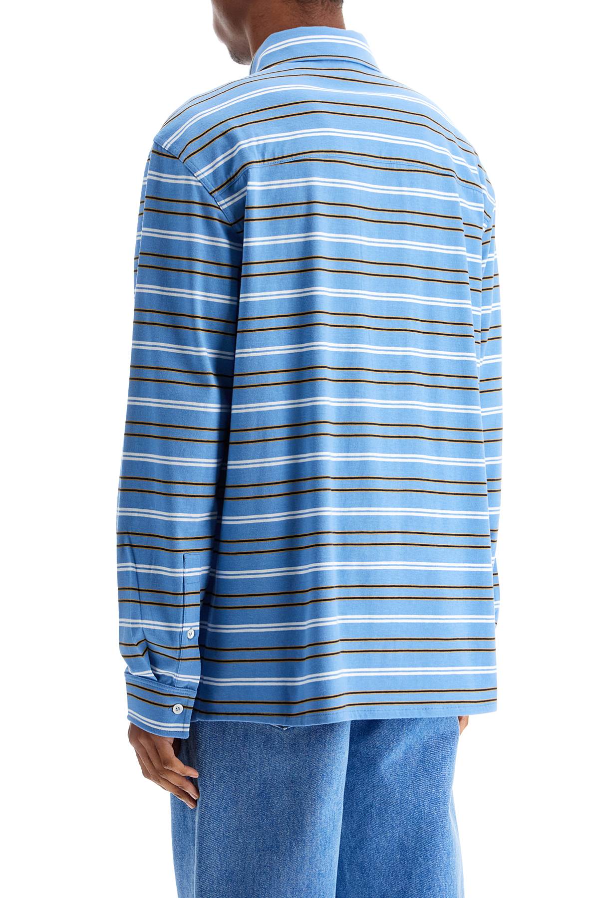 MARNI Light Blue Cotton Turtleneck Polo with Horizontal Stripes - SS25