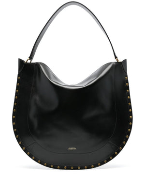 ISABEL MARANT Smooth Leather Hobo Handbag with Gold Studs - Black