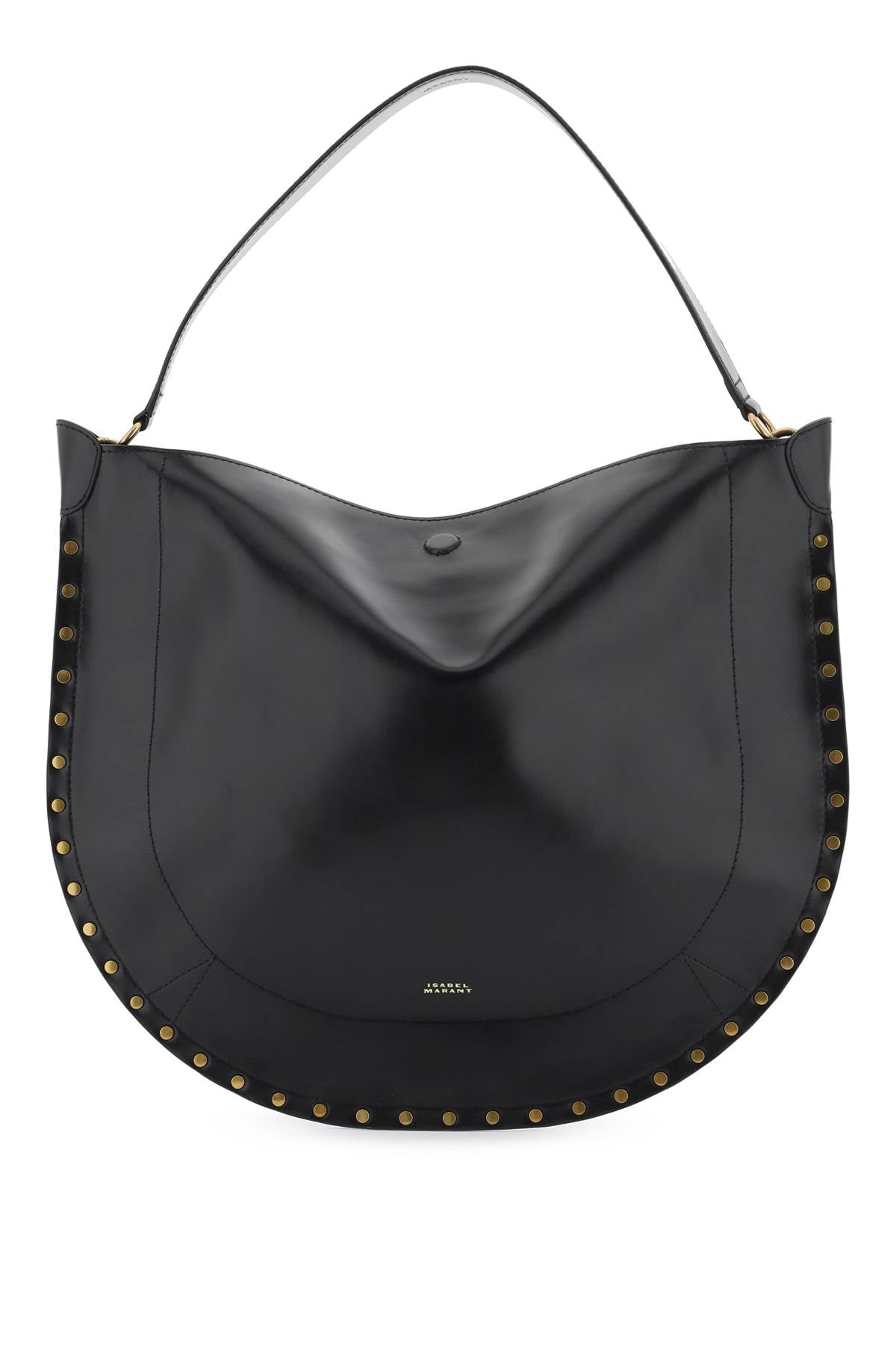 ISABEL MARANT Smooth Leather Hobo Handbag with Gold Studs - Black