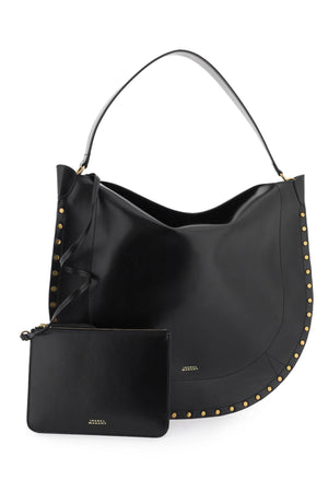 ISABEL MARANT Smooth Leather Hobo Handbag with Gold Studs - Black