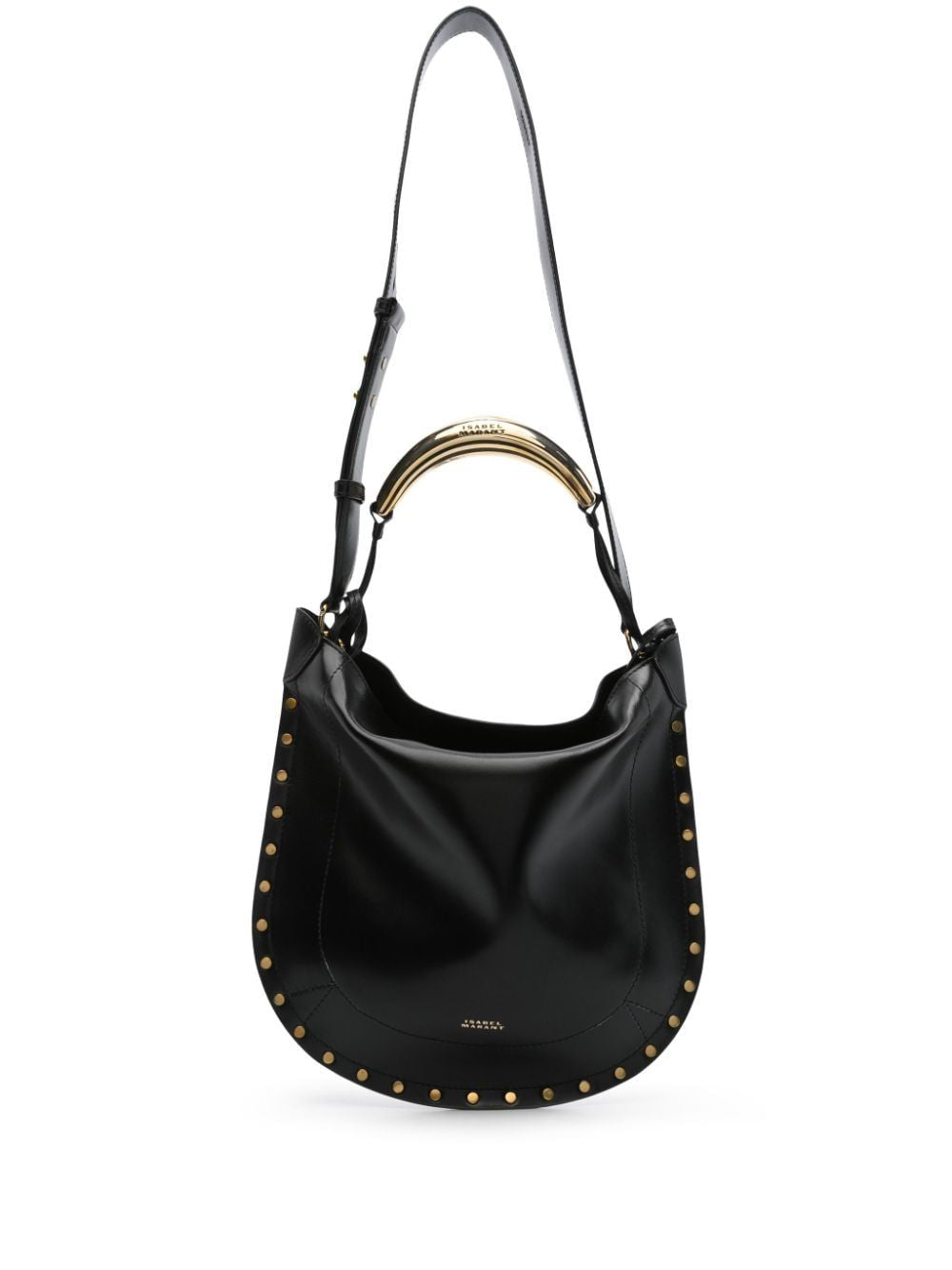 ISABEL MARANT Elegant Mini Oskan Black and Gold Leather Handbag