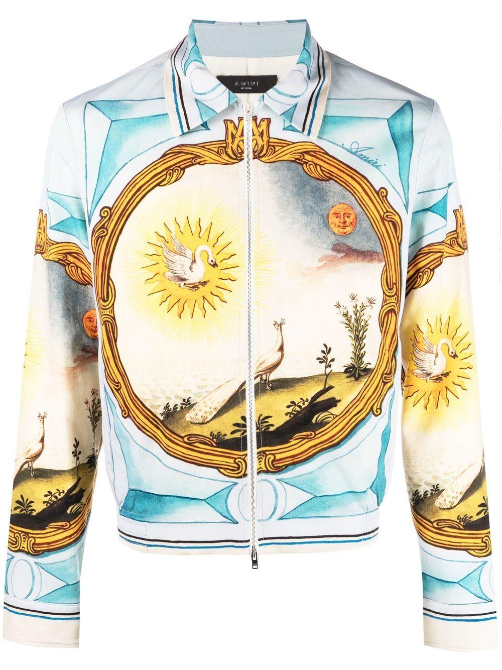 AMIRI Multicolor Varsity Jacket with Subtle Stripe Detailing and Landscape Frame Design