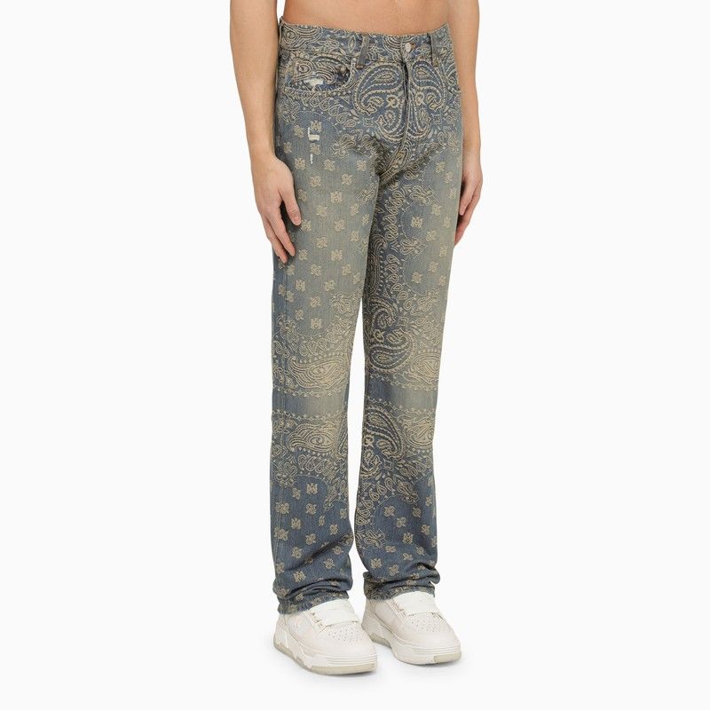 Light Blue Regular Jeans with Bandana Motif for Men