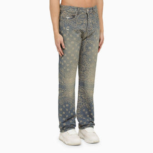 Light Blue Regular Jeans with Bandana Motif for Men